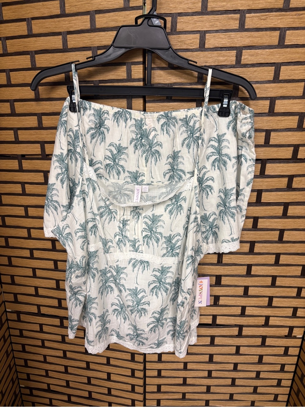 Joyspun white and green palm print short set size 3X